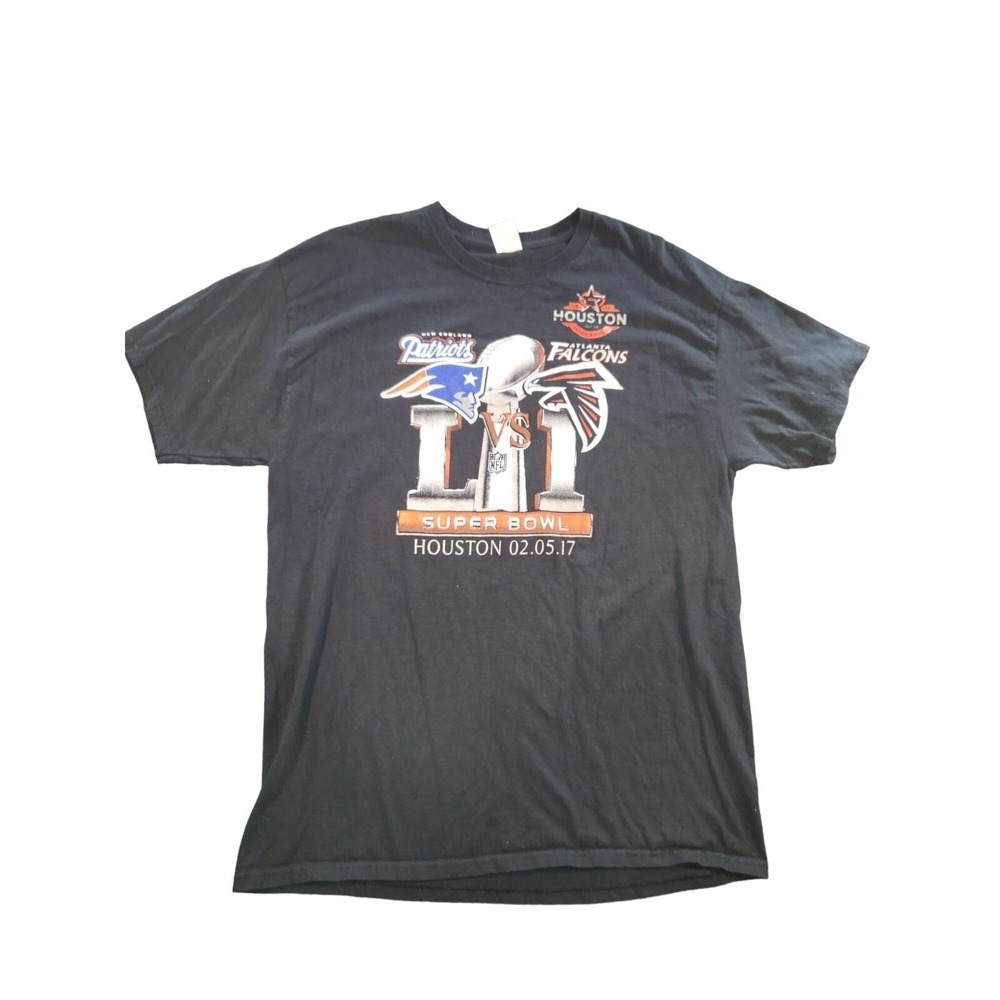 NFL Superbowl Tshirt Men Sz XL Patriots Vs Falcons Black Football Sportswear